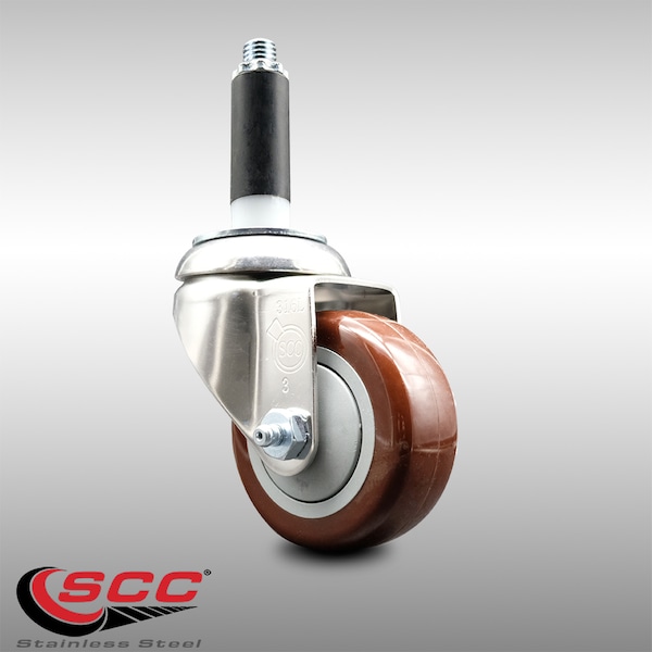 3 Inch 316SS Maroon Polyurethane Wheel Swivel 3/4 Inch Expanding Stem Caster